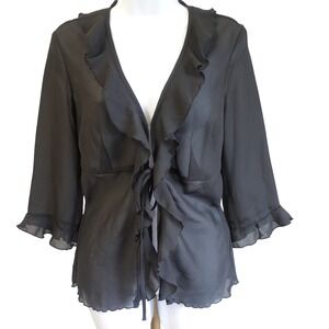 Guess Vintage Y2K Fairy Whimsigoth Top Large Black Sheer Ruffled Open Front Goth